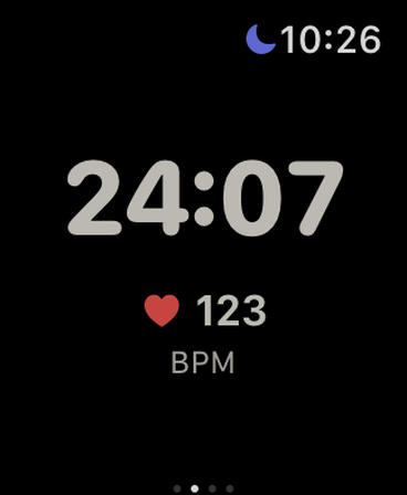 HeatLab on Apple Watch showing live session duration and heart rate